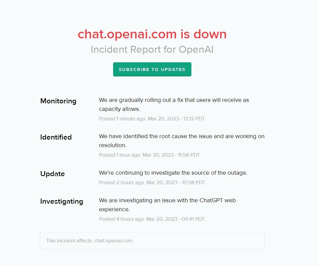 ChatGPT e serviços da OpenAI ficam instáveis e saem do ar