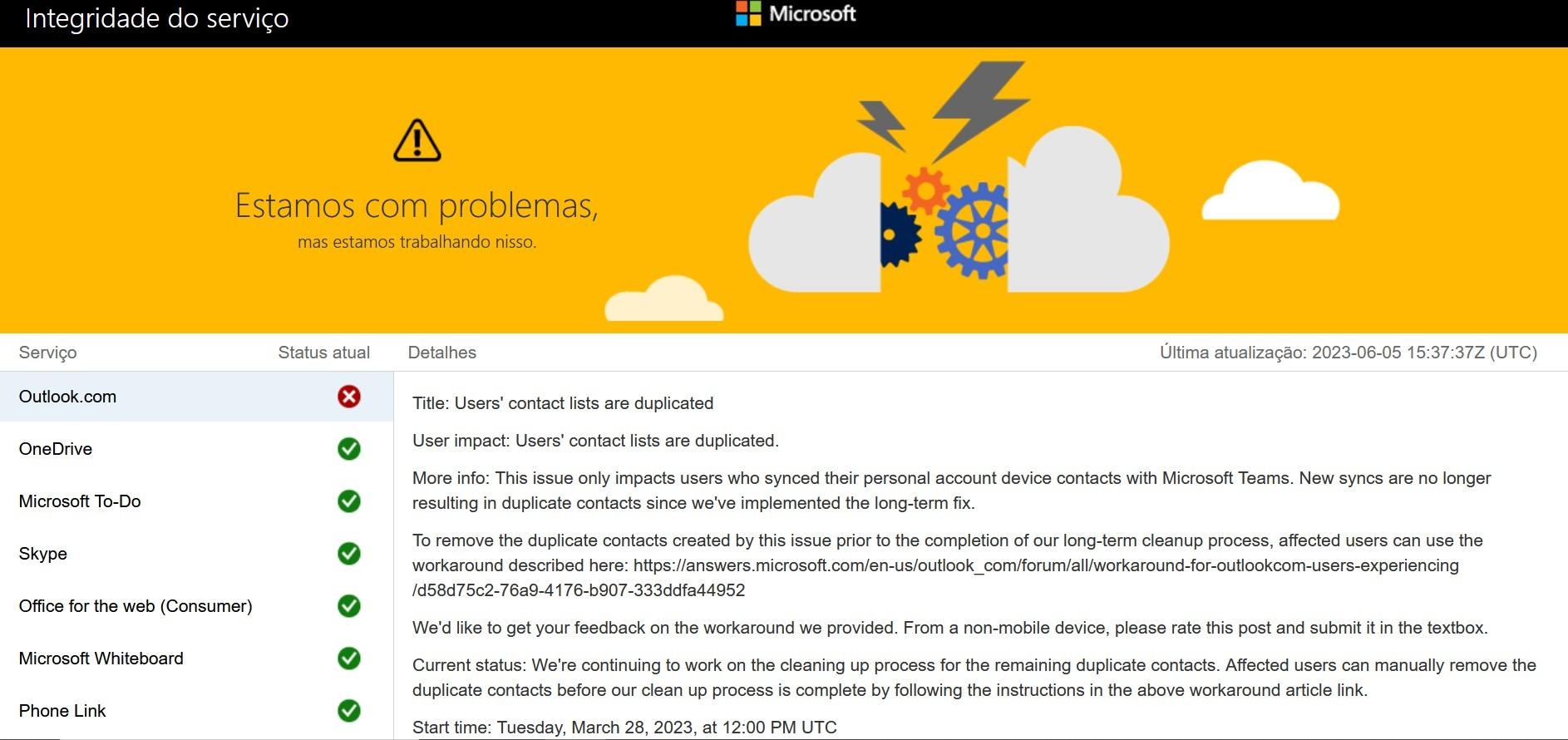 Microsoft Outlook e Hotmail estão fora do ar nesta segunda-feira (5)